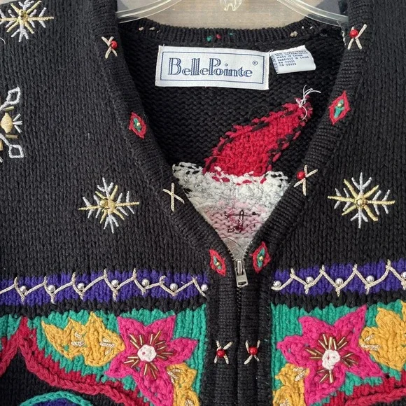 Vintage Belle Pointe Ugly Christmas Sweater Beaded Embroidered Colorful Sz Small - Picture 7 of 16